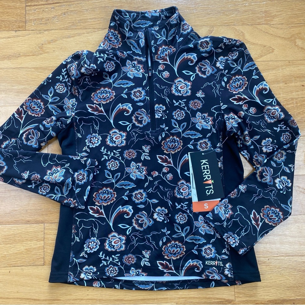 Kerrits Kids Up Tempo Fleece Tech Top Print - Admiral Winter Bloom Size Small